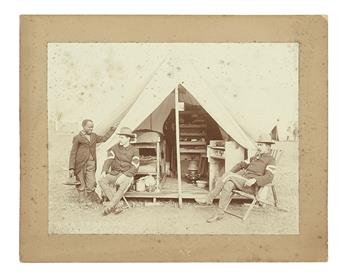 (MILITARY--SPANISH-AMERICAN WAR.) Albumen photograph of two officers in front of their tent with their servant or orderly